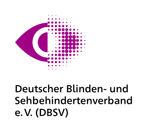 Logo des Deutschen Blinden- und Sehbehindertenverbandes. Ein lilanes Auge 