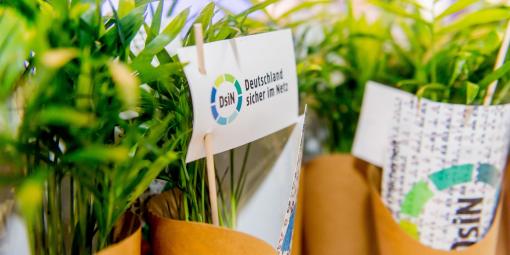 Pflanzen mit kleinen Flaggen mit dem Logo von Deutschland sicher im Netz