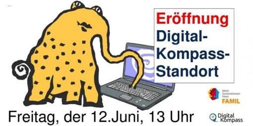 Plakat: Eröffnung Digital-Kompass-Standort am Freitag, den 12. Juni, 13 Uhr