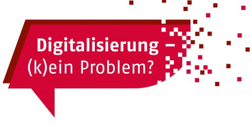 Logo zum Karrikaturenwettbewerb mit Schriftzug Digitalisierung - (k)ein Problem?