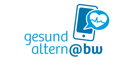 Logo gesundaltern@bw, Grafik mit Handy, Sprechblase, Herz