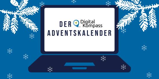 Auf dem Startbildschirm eines Laptops ist ein Adventskalender abgebildet. 