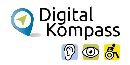 Logo des Digital-Kompass mit Zusatz Auge, Ohr und Rollstuhl