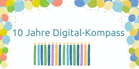 Illustration einer Girlande und darunter steht 10 Jahre Digital-Kompass 