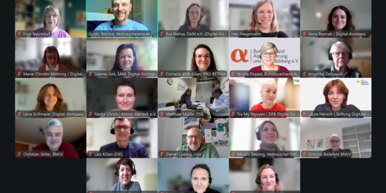 Bildschirmfoto der Beiratssitzung mit den Videoaufnahmen der Teilnehmenden