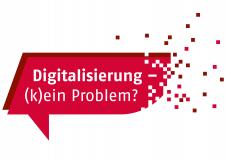 Logo zum Karrikaturenwettbewerb mit Schriftzug Digitalisierung - (k)ein Problem?