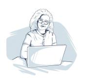 Zeichnung von Frau am Laptop