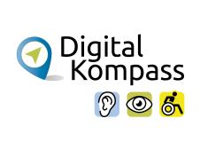 Logo des Digital-Kompass mit Zusatz Auge, Ohr und Rollstuhl
