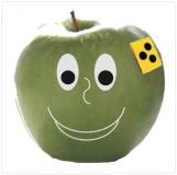 Das Logo der Apfel-Fleger Podcasts: ein grüner Apfel mit Gesicht und mit Blindenabzeichen