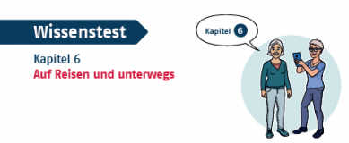 Kopfzeile des Wissenstests zu Kapitel 6 "Auf Reisen und unterwegs" des BAGSO-Wegweisers