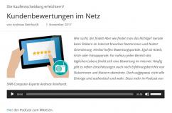 Ausschnitt der Internetseite des Audiobeitrags "Kundenbewertungen im Netz" bei SilverTipps