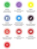 Logos von 10 sozialen Netzwerken: WhatsApp, Instagram, Snapchat, Facebook, Facebook Messenger, TikTok, Google, YouTube, YouTube Kids