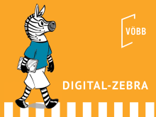 Logo von Projekt Digital-Zebra: Ein stilisieres Zebra läuft aufrecht von rechts nach links über einen angedeuteten Zebrastreifen.