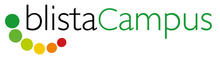 Logo mit dem Schriftzug Blista Campus, Punktekette von grün über gelb nach rot