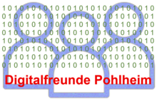 Logo Digitalfreunde Pohlheim: Drei Figuren und darunter steht "Digitalfreunde Pohlheim"