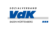 Logo des VdK Baden-Württemberg: Oben der Schriftzug "Sozialverband". Mittig in dicken, blauen Buchstaben "VdK", darunter Baden-Württemberg