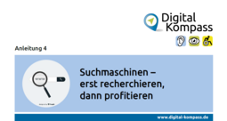 Titelblatt der Anleitung: Links neben den Titel ein Lupe über einer Sucheingabe