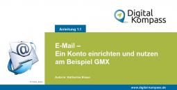 Titelblatt der Anleitung 1.1 "E-Mail – Ein Konto einrichten und nutzen am Beispiel von GMX"