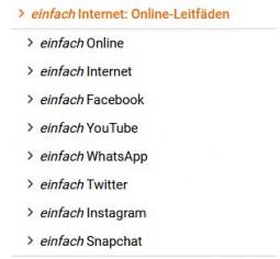 Bildschirmaufnahme der Internetseite einfach Internet: Auflistung der Leitfäden