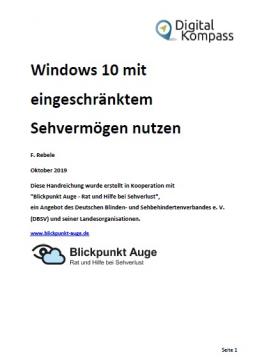 Titelbild des Leitfadens "Windows 10 mit eingeschränktem Sehvermögen nutzen"