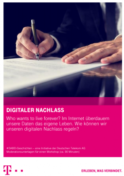 Abbildung des Titelblatts der Moderationsunterlagen für den 90-minütigen Workshop zu "Digitaler Nachlass"