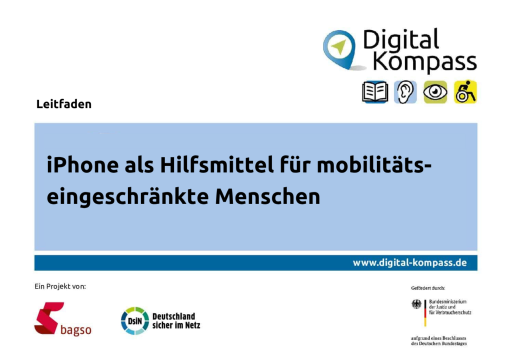 Cover Leitfaden iPhone als Hilfsmittel für mobilitätseingeschränkte Menschen