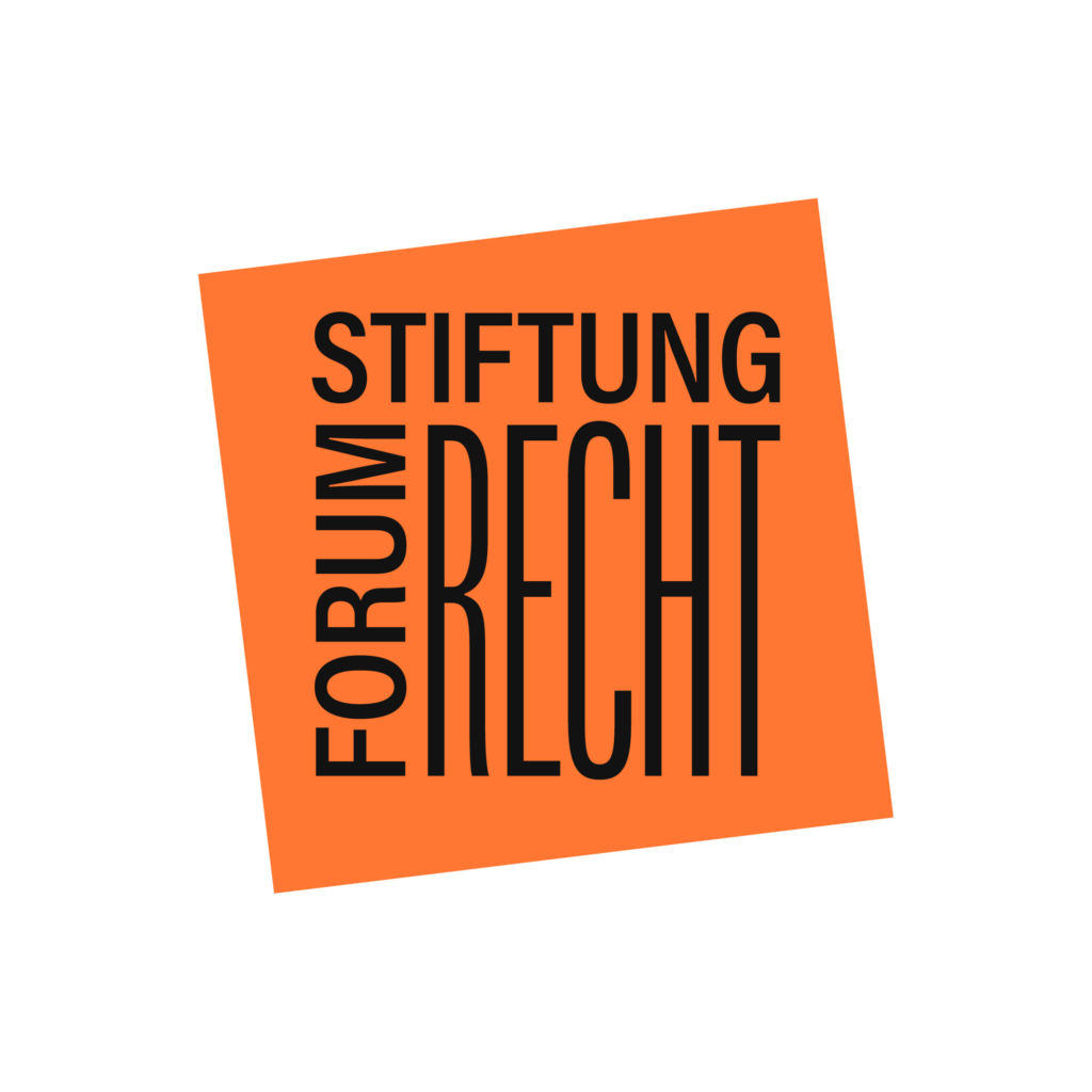 Logo der Stiftung Forum Recht in orange mit schwarzem Schriftzug